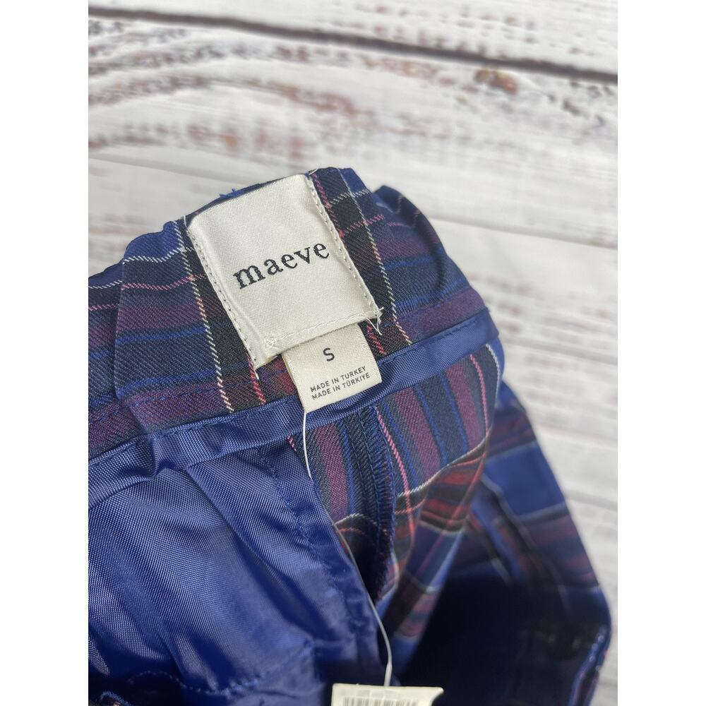 Maeve Anthropologie Pants Women's Small Blue Plaid Wide Leg Elastic Waist Dress - Picture 6 of 11